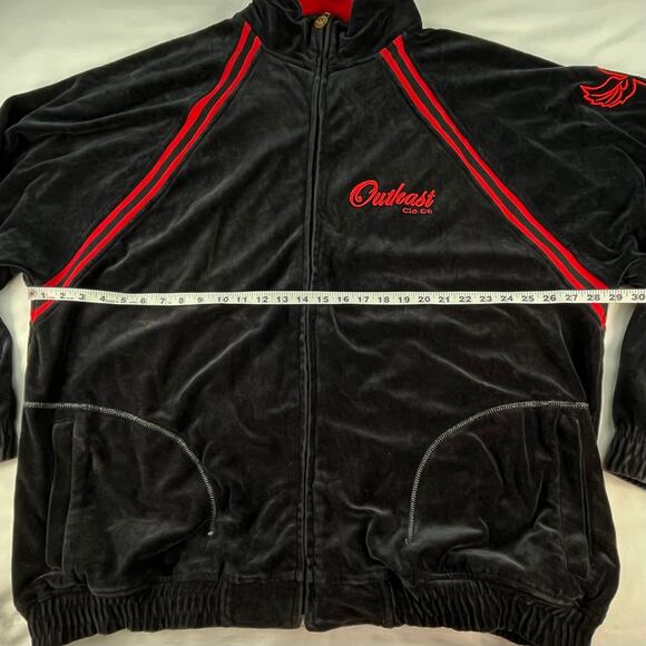 ANDRÉ 3000 |Rare Vintage Y2K Outkast Clothing 3XL Black Red Velvet Velour Jacket - Picture 5 of 9